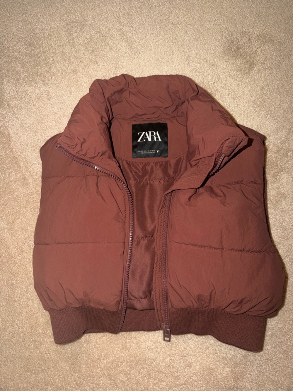 ZARA Quilted Puffer Vest in Mauve Brown